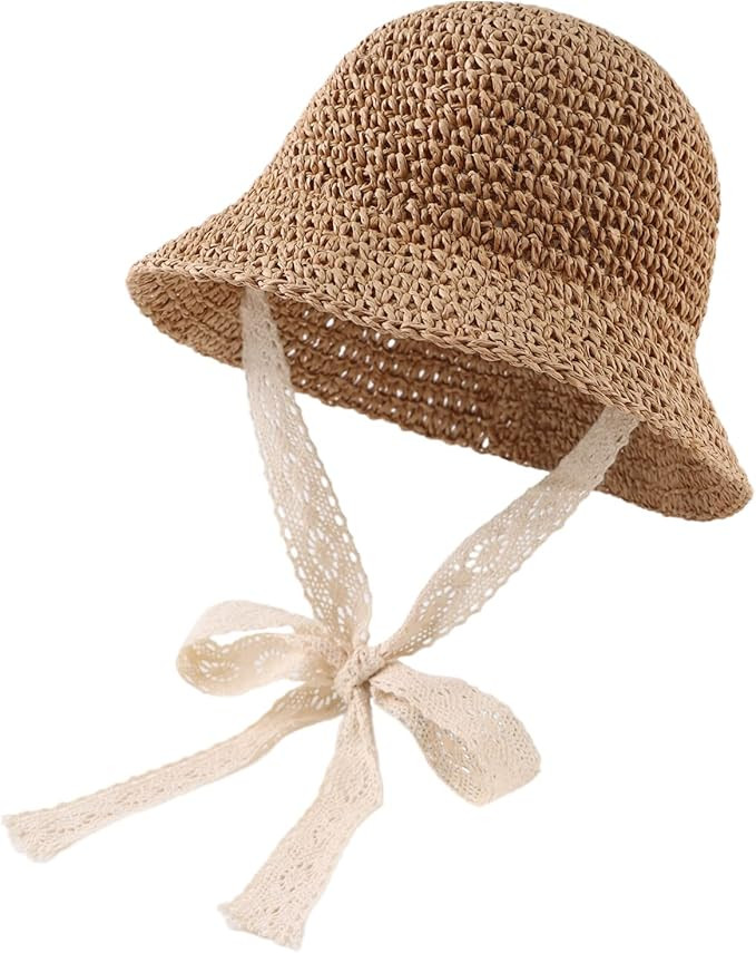 JANGANNSA Baby Girl Straw Hat Outdoor Baby Sun Protection Hats Summer Bowknot Beach Cap for Infan... | Amazon (US)