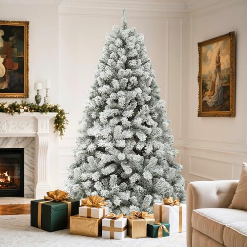 YITAHOME Snow Flocked Artificial Full Christmas Tree, 7.5ft Christmas Pine Tree with 1346 Branch Tips, and Foldable Base for Home, Party Decoration | Amazon (US)