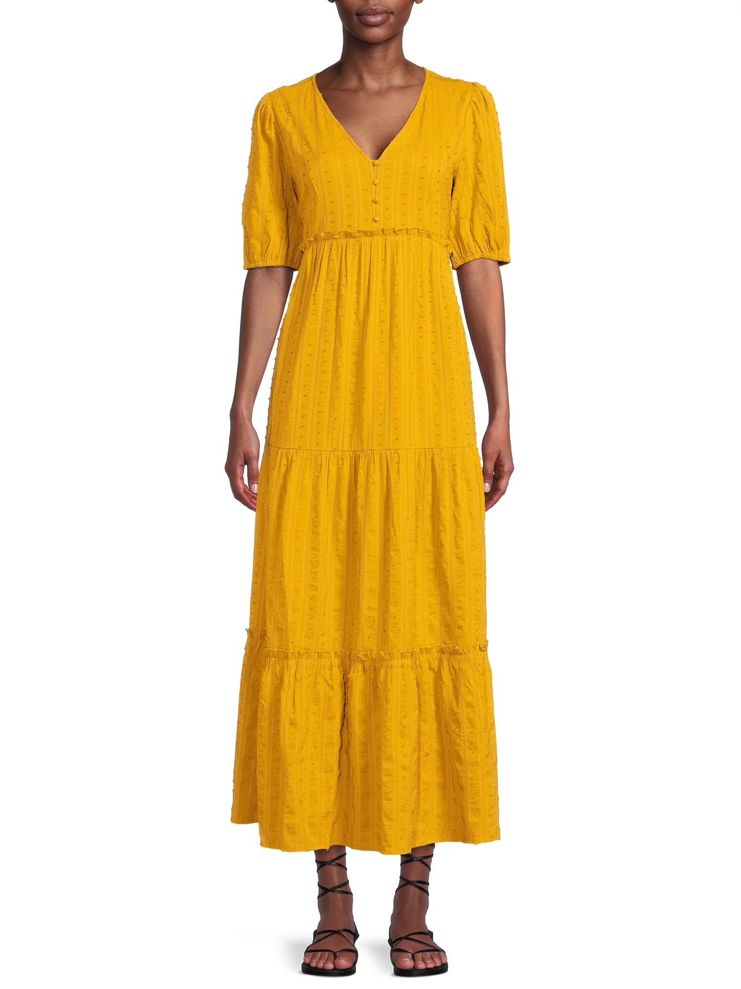 Time and Tru Women's Jacquard Maxi Dress with Short Sleeves | Walmart (US)