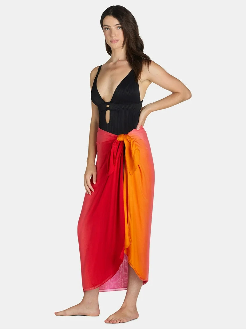 Time and Tru Women's Ombre Print Pareo, One Size, Orange/Red | Walmart (US)