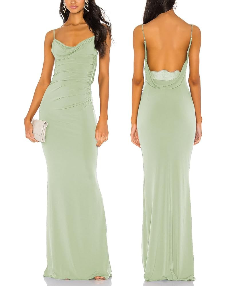 Aigeman Women Spaghetti Straps Mermaid Evening Gown Wedding Guest Dress Drape Neck Lace Backless ... | Amazon (US)