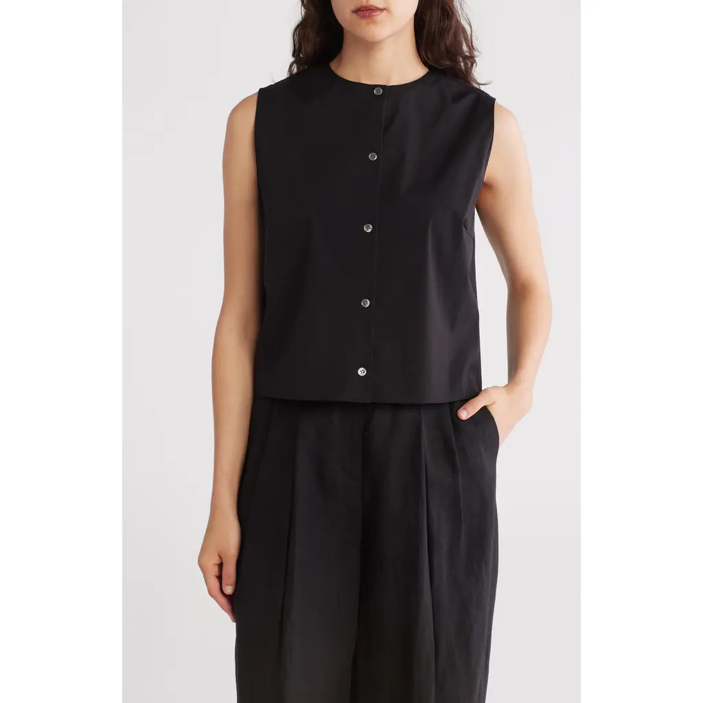 Theory Button Down Cotton Shell Tank Top in Black at Nordstrom Rack, Size Petite | Nordstrom Rack
