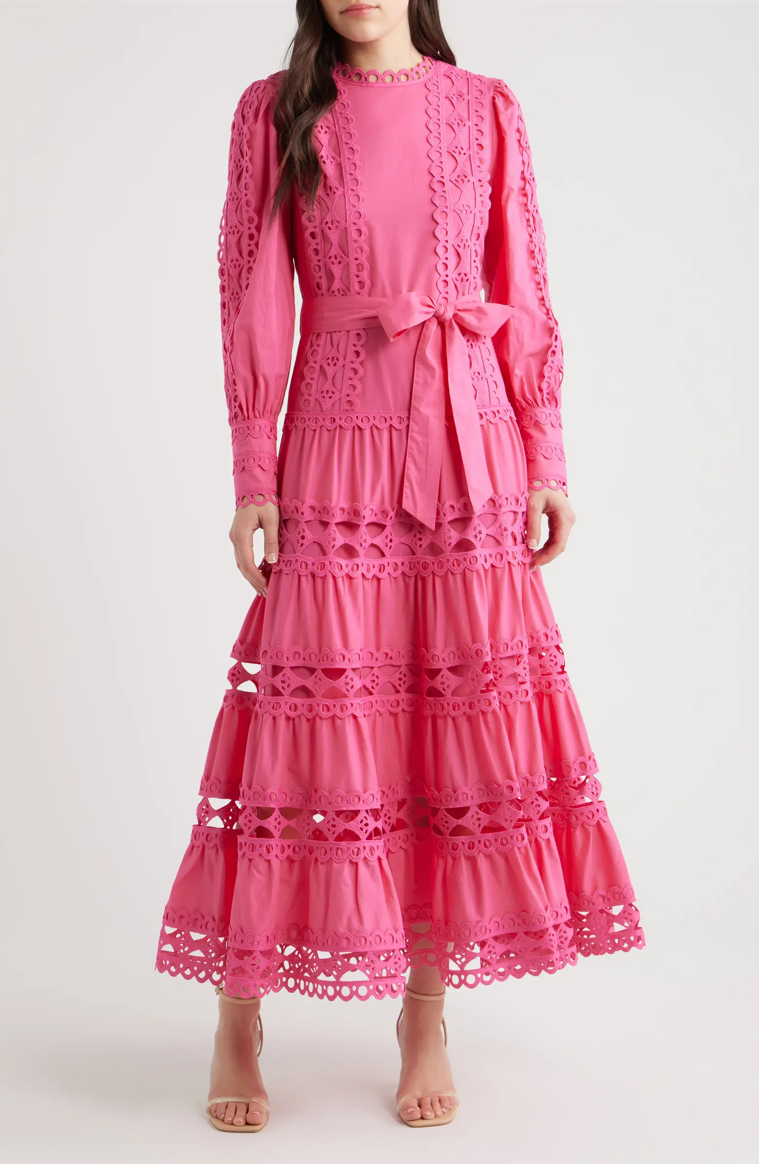 Lace Trim Long Sleeve Cotton Maxi Dress | Nordstrom