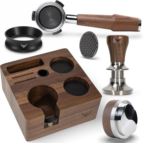 KNODOS 54mm Barista Tool Kit: Walnut Tamping Station, Calibrated Tamper, Espresso Grounds Distributor, Naked Portafilter & Magnetic Funnel with Filter Screen – Breville-Compatible | Amazon (US)