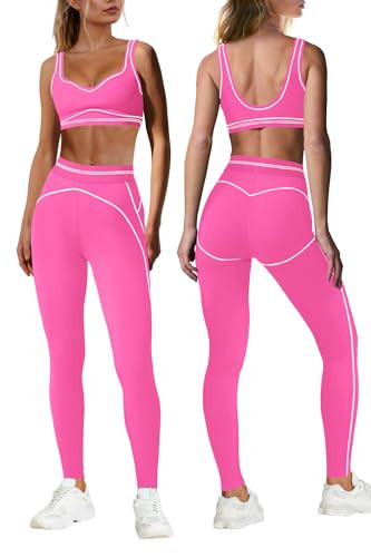 Nirovien Gym Outfits for Women Sports Bras and Leggings Sets for Womens Workout Sets Yoga Gym Outfits(Neon Pink,XS) | Amazon (US)