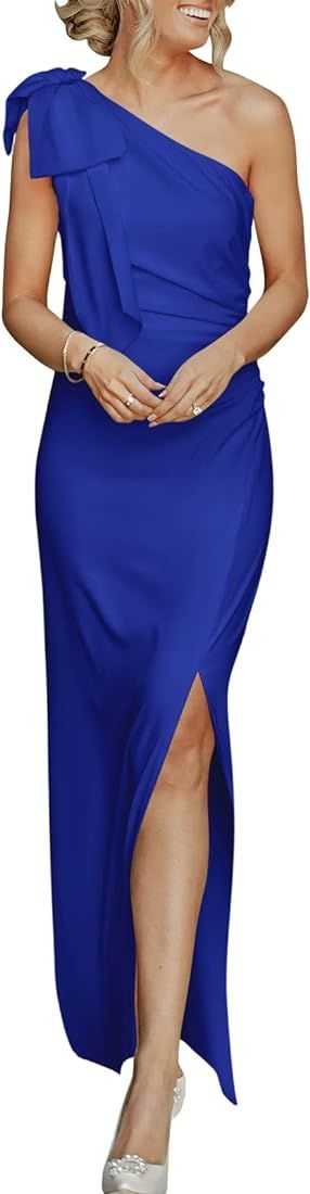 ANRABESS Women's Summer One Shoulder Long Formal Dresses Sleeveless Ruched Bodycon Wedding Guest ... | Amazon (US)