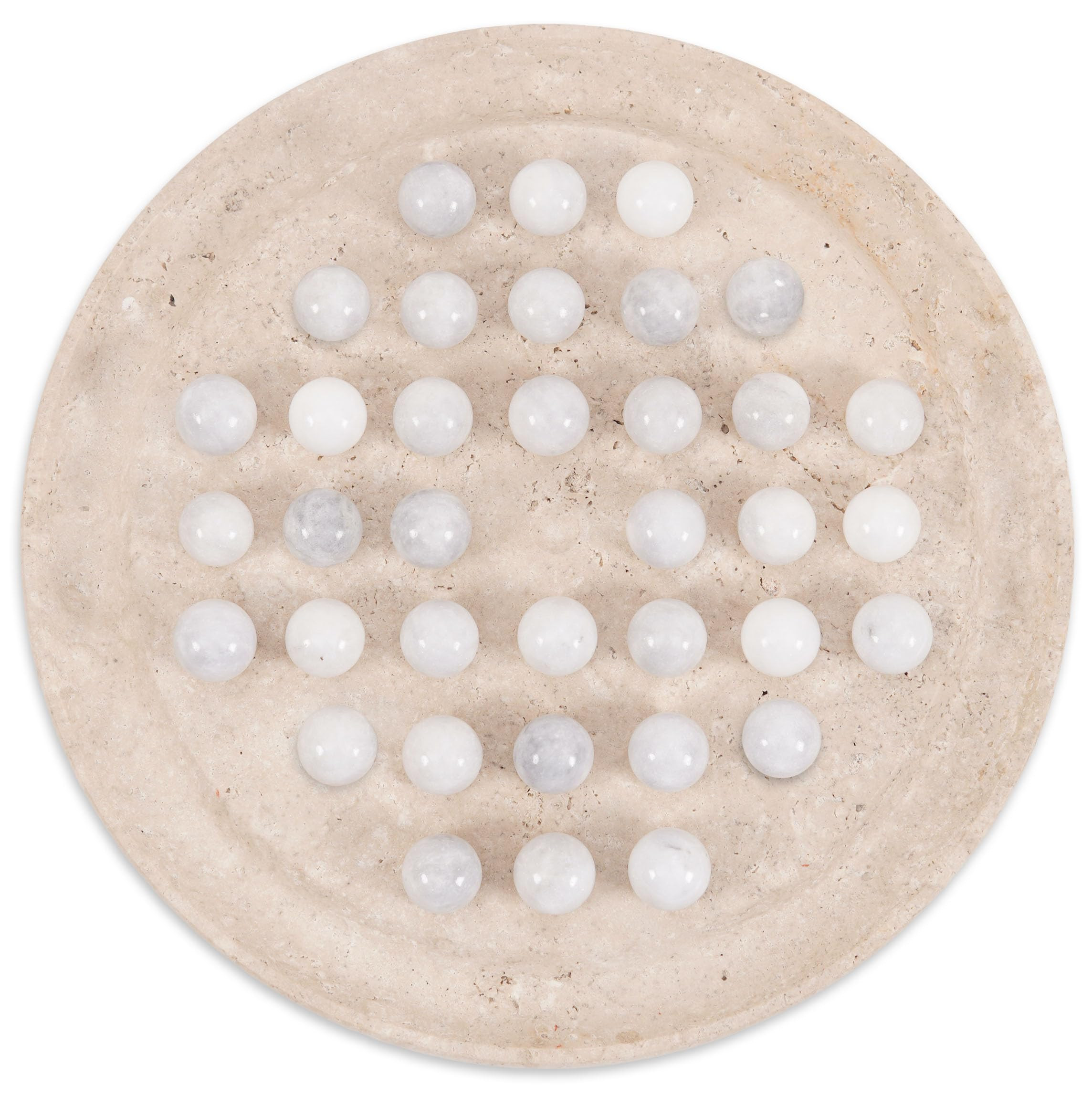Marble Solitaire Board Game 10" Travertine Classic Strategy Puzzle with 42 White Marble Balls, Id... | Amazon (US)
