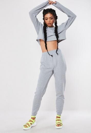 Grey Marl Cropped Sweatshirt and Joggers Co Ord Set | Missguided (UK & IE)