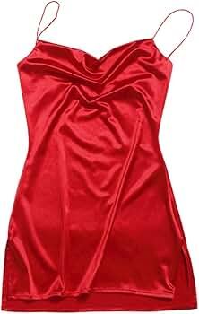 ZAFUL Women's Sexy Mini Party Club Satin Dress Spaghetti Strap Cowl Neck Slip Short Dress | Amazon (US)