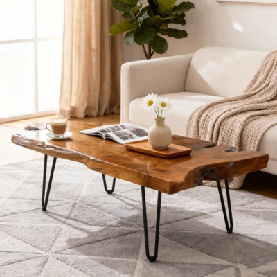 Handcrafted Live Edge Solid Wood Slab Hairpin Leg Coffee Table | Wayfair North America