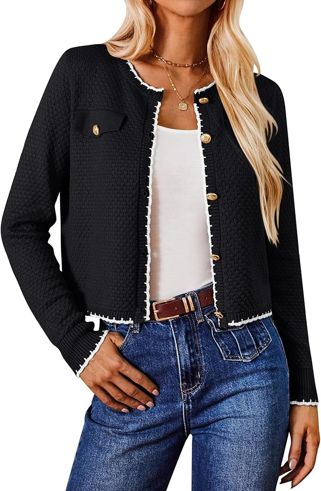 GRACE KARIN Women's Lightweight Long Sleeve Cardigan Two-Tone Button Knit Sweater Cardigans Autum... | Amazon (UK)