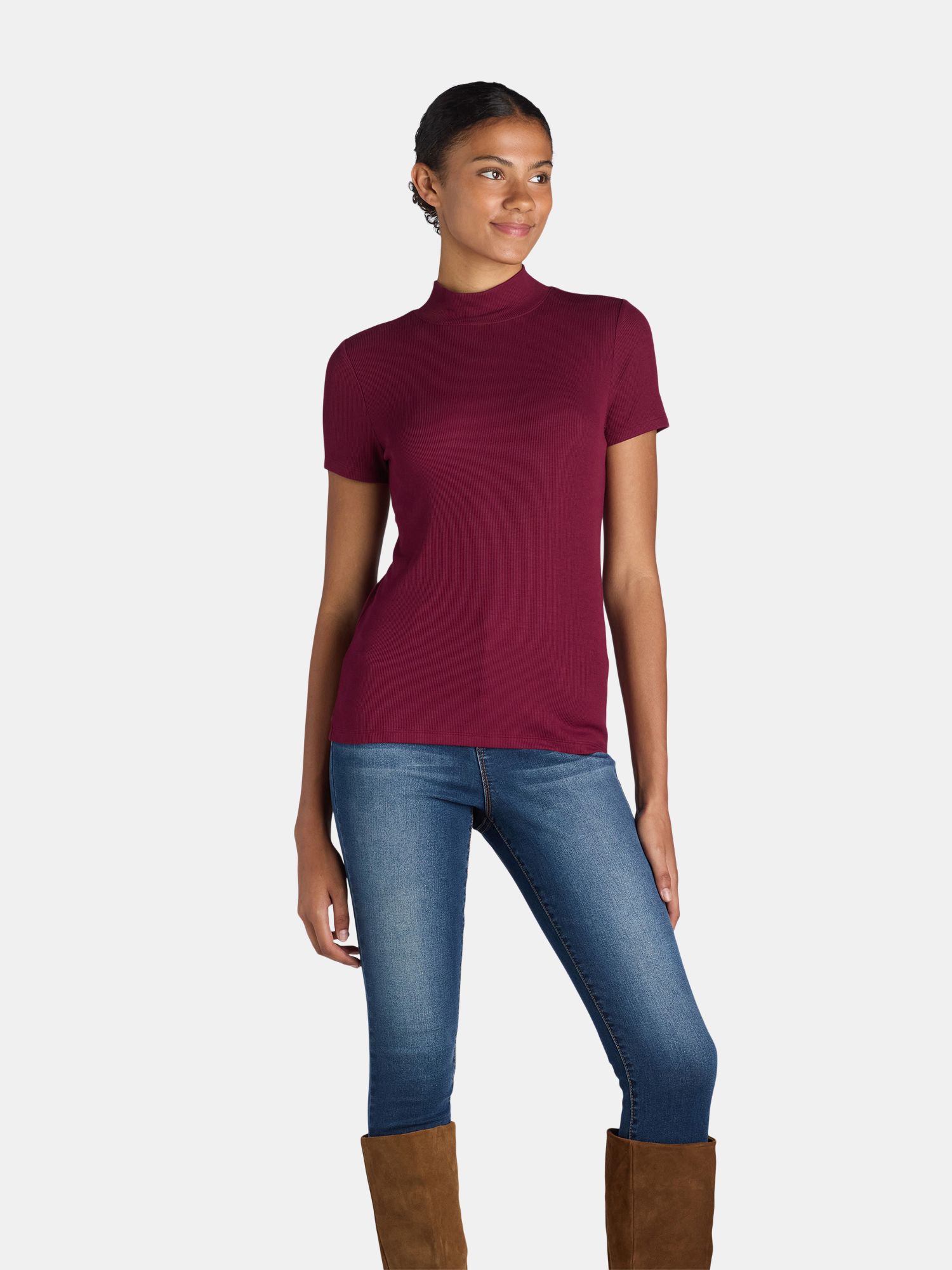 Time and Tru Women’s Mock Neck Top with Short Sleeves, Sizes S-XXXL | Walmart (US)