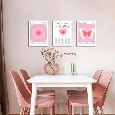 Pink Wall Decor Art Set Of 3 - Angel Aura Number Motivational Wall Art, Pink Love Butterfly Canvas Paintings Prints For Room Decor, Living Room, Bedro | Wayfair North America