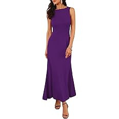 Women's Formal Dress Evening Dressy Prom Boat Neck Backless Maxi Cocktail Wedding Dresses | Amazon (US)