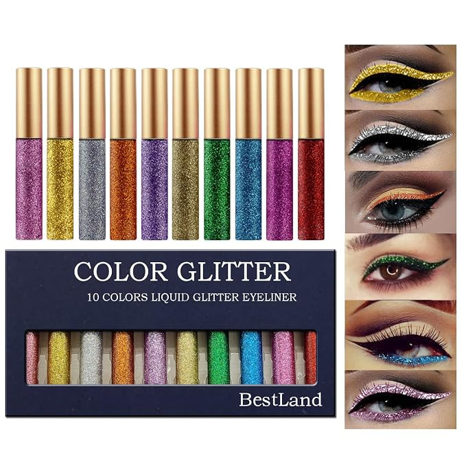 10 Colors Liquid Glitter Eyeliner Metallic Shimmer Glitter Eyeshadow Pigment Eyebrown Shimmer Wat... | Amazon (US)
