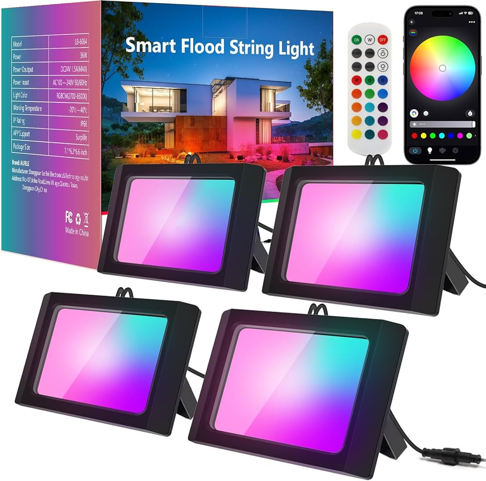 LED Flood Light Outdoor, 36W RGBW Outdoor Flood Lights Color Changing Landscape Lighting with APP... | Amazon (US)