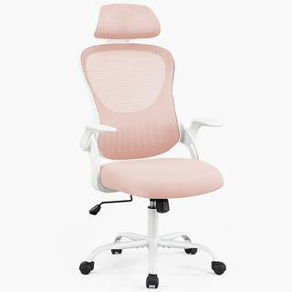 Mesh High Back Ergonomic Computer Task Office Chair in Pink with Flip-up Arms and Headrest | The Home Depot