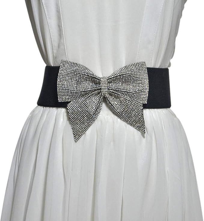Women's Big Rhinestone Bow Elastic Peplum Waistbunds Wide Wedding Party Dress Belts For Women Bli... | Amazon (US)