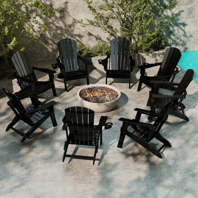 Set of 8 Folding Adirondack Chair Set – All-Weather HDPE Outdoor Lounge Chairs with Cup Holders, Classic Firepit Seating for Patio, Backyard, Deck, or | Wayfair North America
