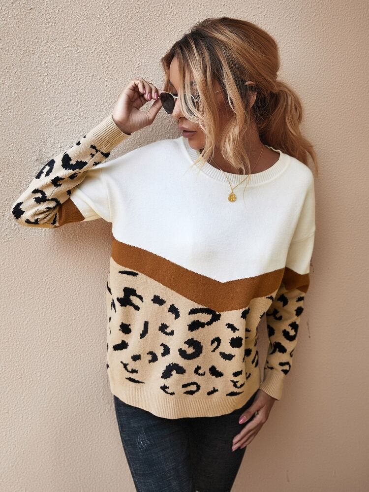 Drop Shoulder Color-block Sweater | SHEIN