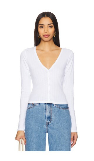 Good American Cotton Pointelle Cardigan in White. - size 5X | Revolve Clothing (Global)