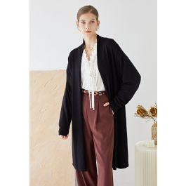 Shawl Collar Loose Longline Cardigan in Black | Chicwish