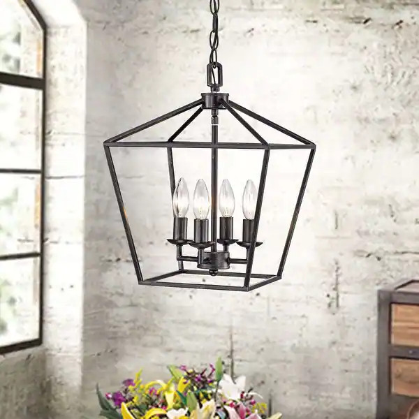 Ashley Antique Black 4-light Iron Cage Chandelier - On Sale - Overstock - 28132545 | Bed Bath & Beyond