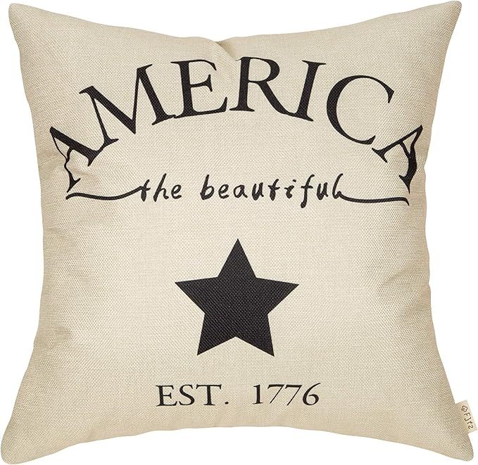 Fjfz July 4th Farmhouse Decorative Throw Pillow Cover America Est. 1776 Patriotic Sign Decoration... | Amazon (US)