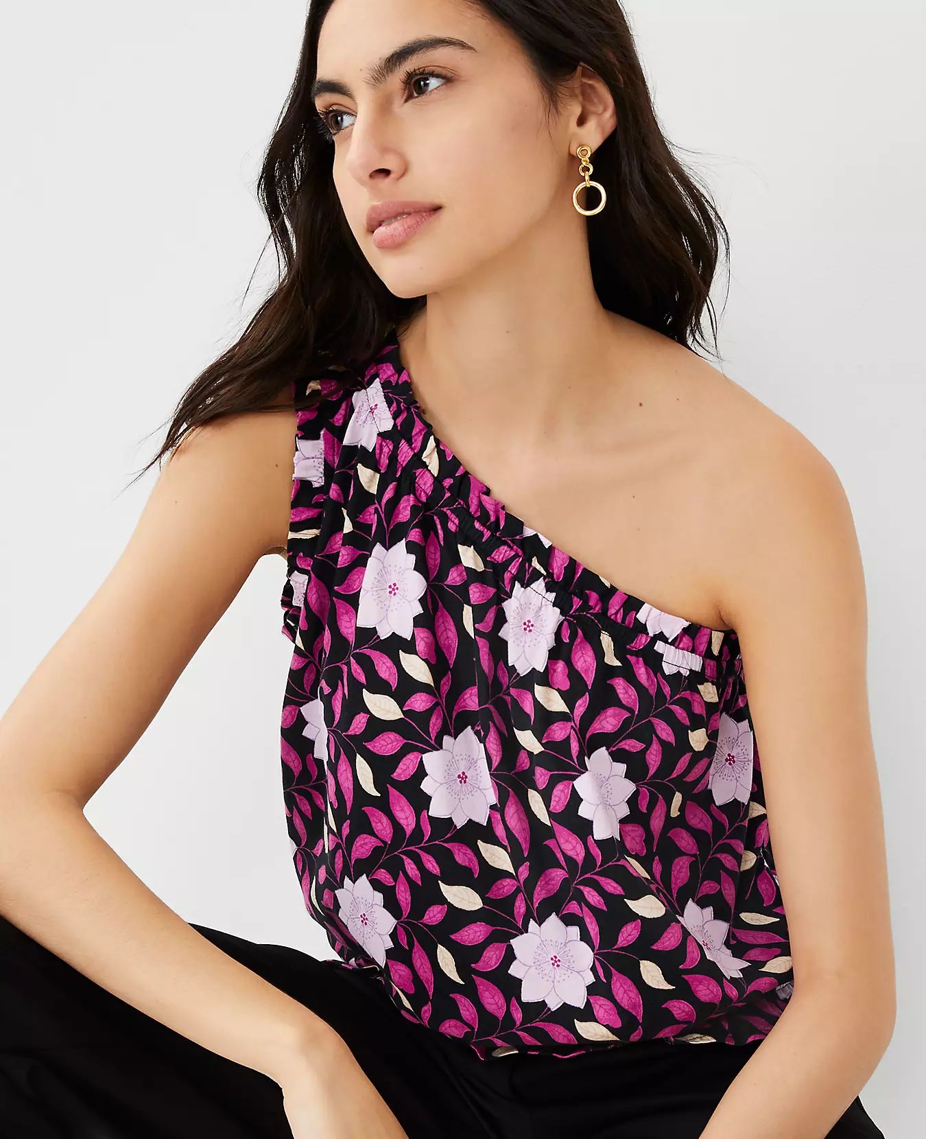 Floral Pima Cotton One Shoulder Top | Ann Taylor (US)