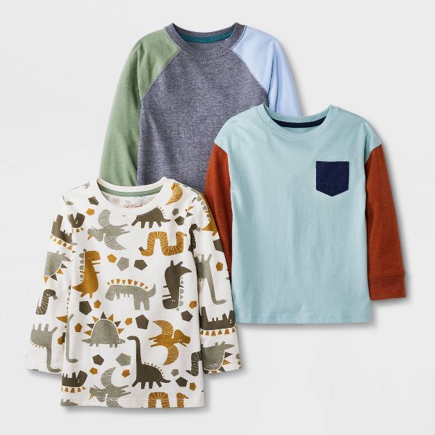 Toddler Boys' 3pk Long Sleeve Jersey Knit Crewneck T-Shirt - Cat & Jack™ Gray | Target