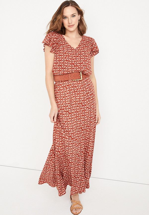 Mixed Print Flutter Sleeve Blouse | Maurices