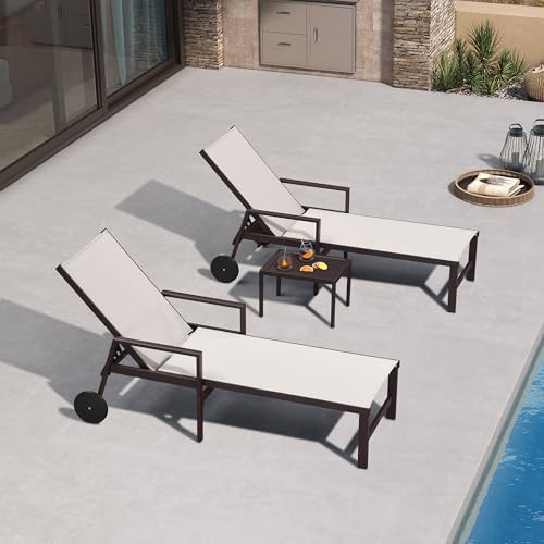 PURPLE LEAF Outdoor Chaise Lounge Chair Set of 2 with Armrests, Aluminum Patio Loungers with Wheels and Adjustable Backrest, Includes Side Table for Deck, Outside, Lawn, Garden, Linen | Amazon (US)