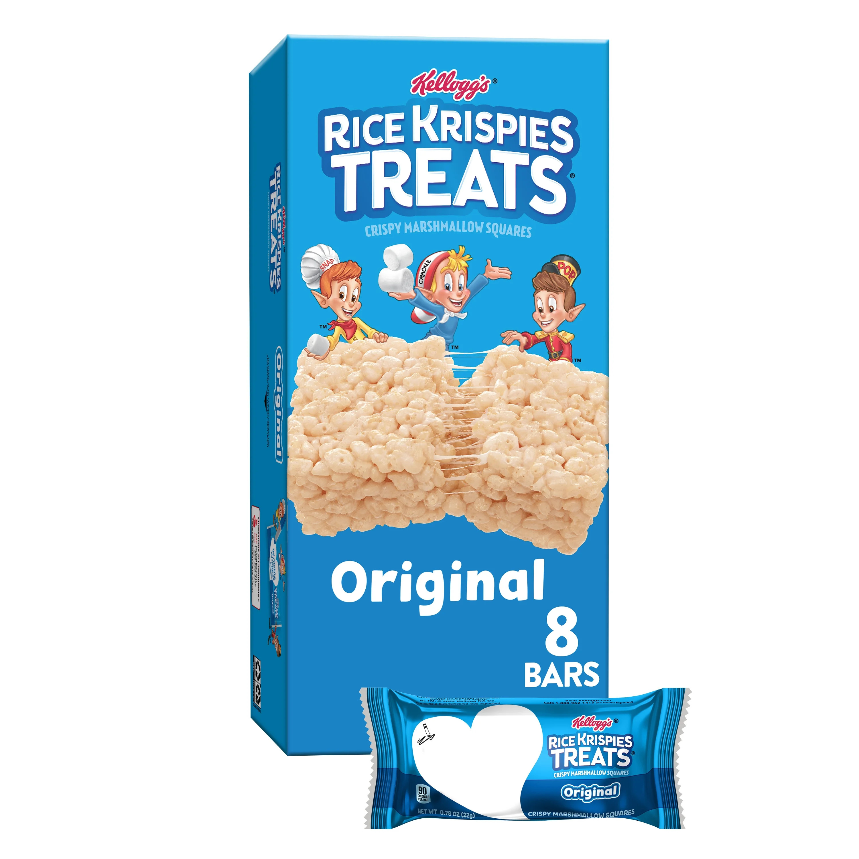Rice Krispies Treats Original Chewy Crispy Marshmallow Squares, Kids Snacks, 6.2 oz, 8 Count | Walmart (US)