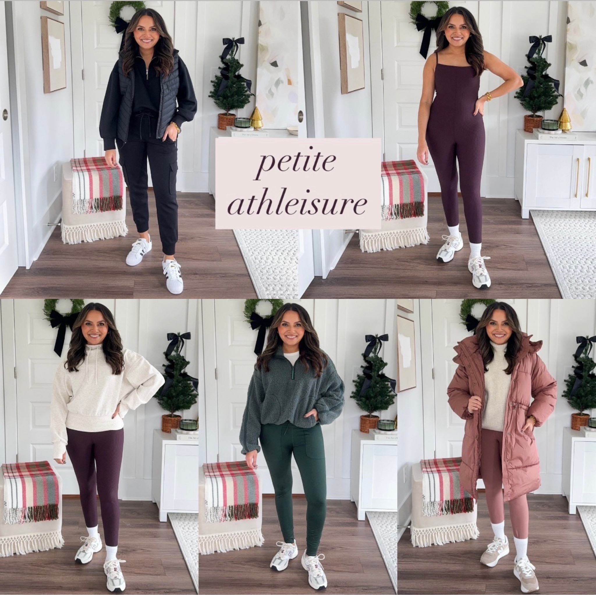 Black puffer vest size XS petite TTS - size if you want to zip it over sweaters or you have a larger bust
Black fleece pullover size XS petite TTS
Black cargo joggers size XS petite TTS 
White and black sneakers size 5 1/2 - run big so I sized down a size! Usually a 6 1/2 in sneakers

Burgundy bodysuit size S petite TTS - the xs petite is very fitted so I went with the small petite
Gray and burgundy Sneakers size 6.5 TTS

Ivory fleece hoodie size XS petite TTS 
Burgundy bodysuit size S petite TTS 
Sneakers size 6.5 TTS

Green quarter zip size XS petite TTS
White tee size XS petite TTS 
Green leggings size small petite TTS - this fit like a legging so i went with size small instead of xs 
Gray and burgundy Sneakers size 6.5 TTS

Taupe puffer size XS petite TTS
Light Stonewashed  crop sweater size XS petite TTS 
Taupe leggings size S regular TTS - these are a cropped length so I tucked them into my socks. The regular size is still cropped on me!
Platform tan sneakers size 6.5 TTS


Sneakers 
Winter Outfits 
Fall Outfits 
Activewear 
Casual Outfits 

Honey Sweet Petite 
Honeysweetpetite 


#LTKStyleTip #LTKActive #LTKSeasonal