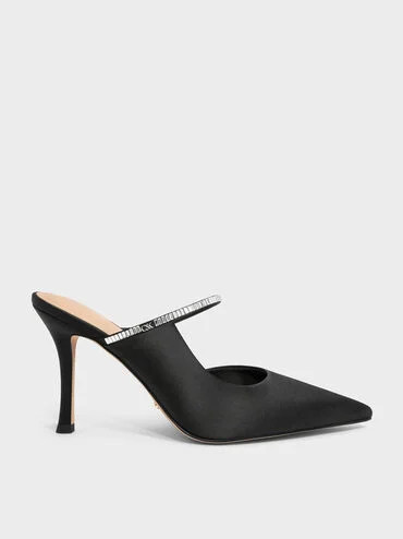 Black Textured Gem D'Orsay Stiletto Mules | CHARLES & KEITH | Charles & Keith US