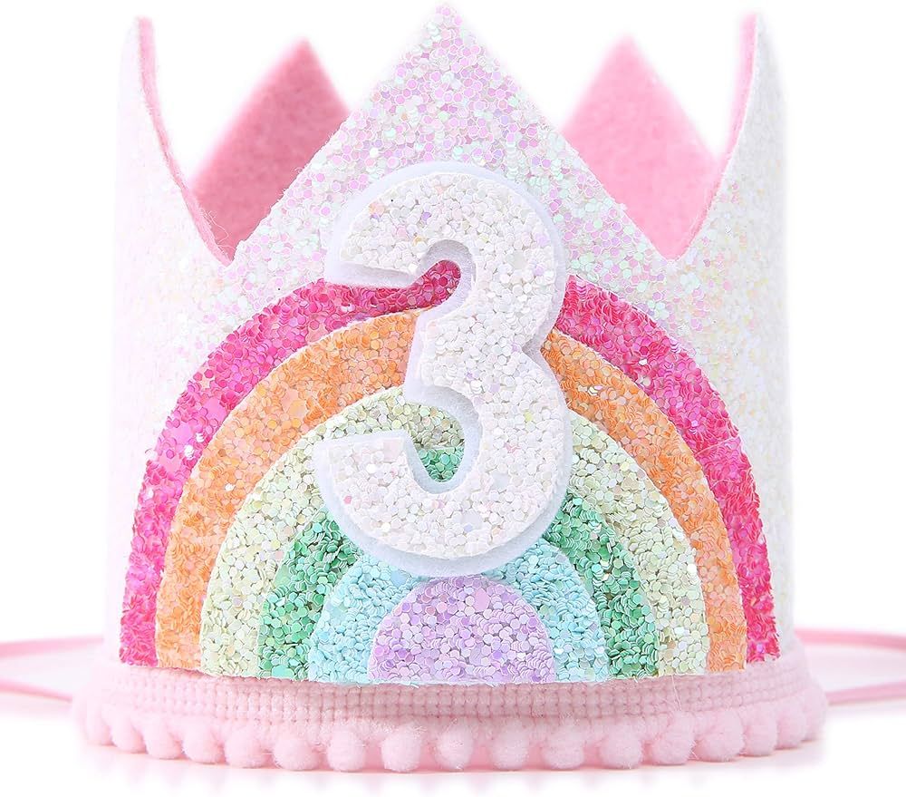 Birthday Rainbow Girl Crown, Birthday Hat for Event Party Supplies, Photo Props | Amazon (US)
