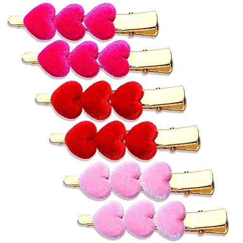 CEALXHENY Valentine’s Day Hair Clips Velvet Heart Hair Clips for Women Girls Triple Heart Hairpins Sweet Hair Barrettes Fashion Hair Accessory Holiday Gifts (Style B - Furry) | Amazon (US)