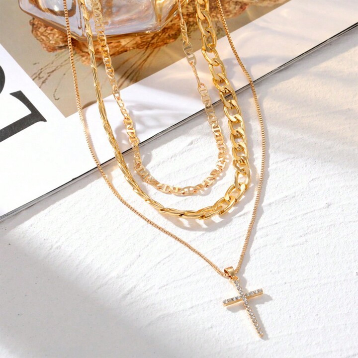 1pc Punk Style Multilayer Cross Pendant Necklace Suitable For Women's Daily Wear | SHEIN