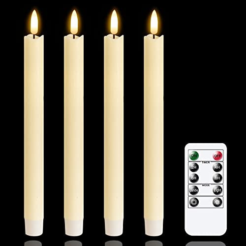 Mavandes LED Flameless Taper Candles with Remote Timer,Ivory Battery Operated Flickering Window Candles,Pack of 4 Real Wax Warm Fire 3D-Wick Flameless Candlesticks,Home Wedding Decor(0.78” x 9.64”) | Amazon (US)
