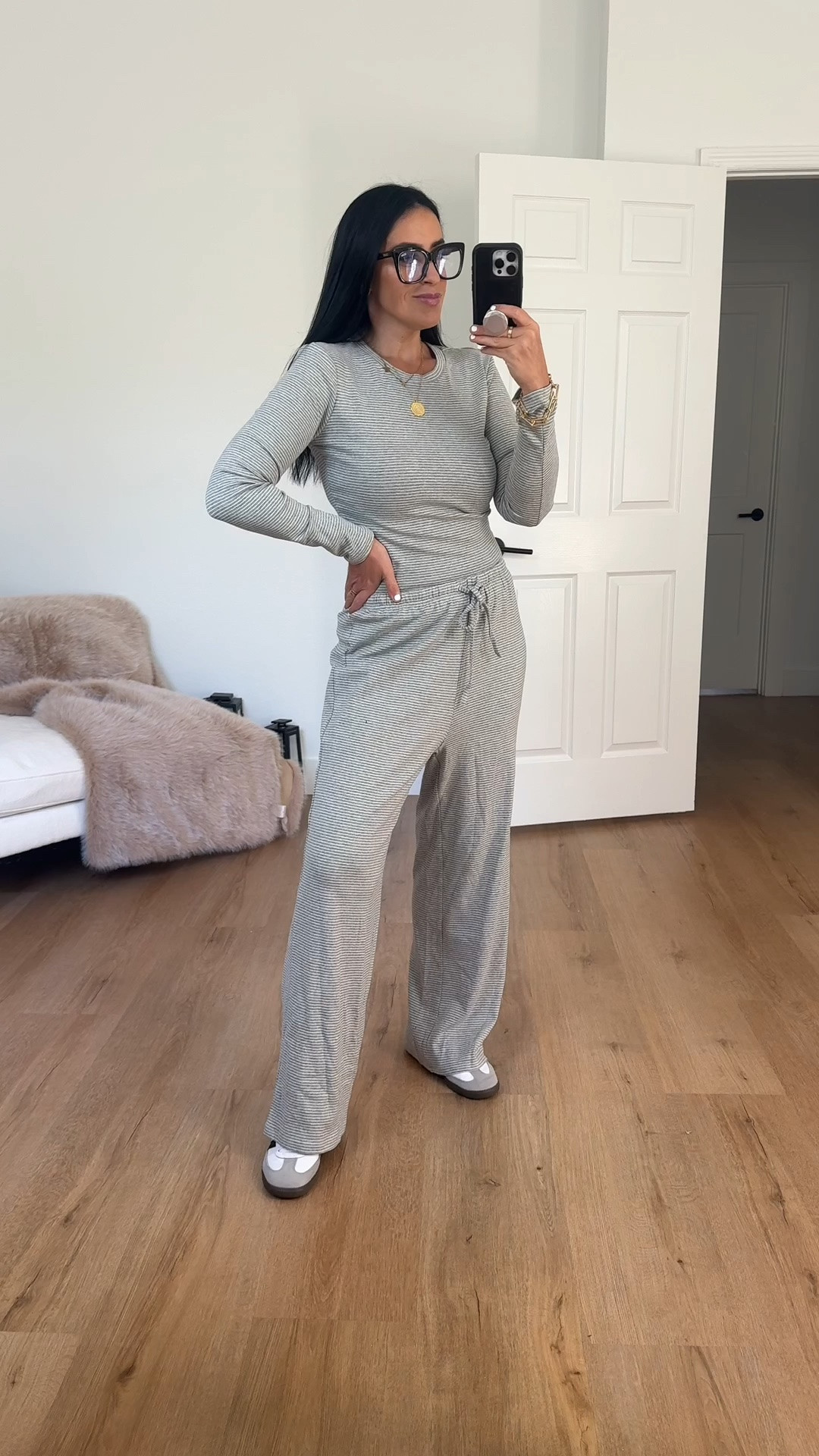 Two Piece Sets Fall Fashion Striped set wearing size medium.