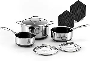 HexClad Hybrid Nonstick 6-Piece Pot Set with 2 Silicone Trivets, 2, 3, and 8-Quart Pots with Temp... | Amazon (US)