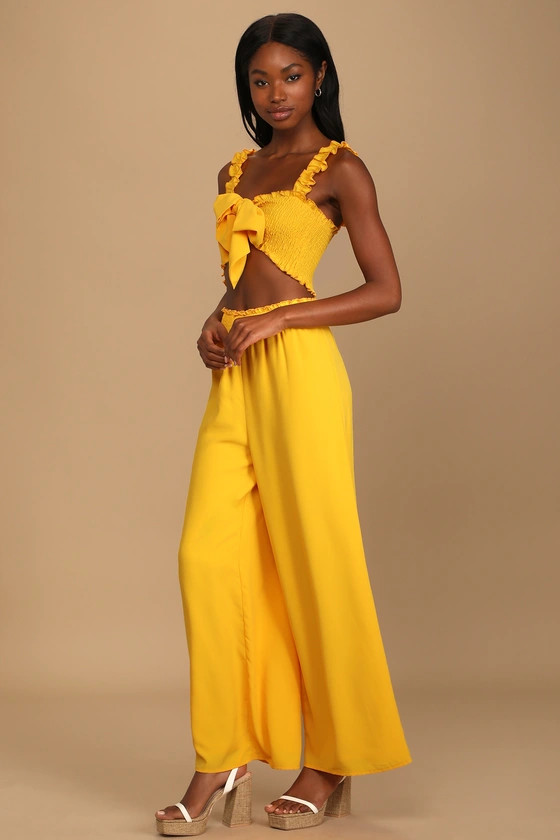 Beneath the Sun Marigold Two-Piece Wide-Leg Jumpsuit | Lulus (US)