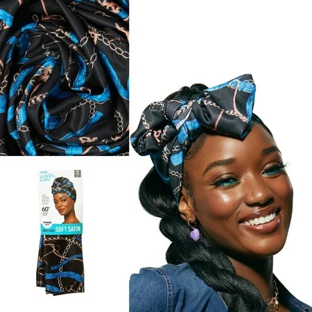 KISS COLORS & CARE Satin Hair Wrap Scarf 60 Extra Long Luxury Black & Blue | Walmart (US)