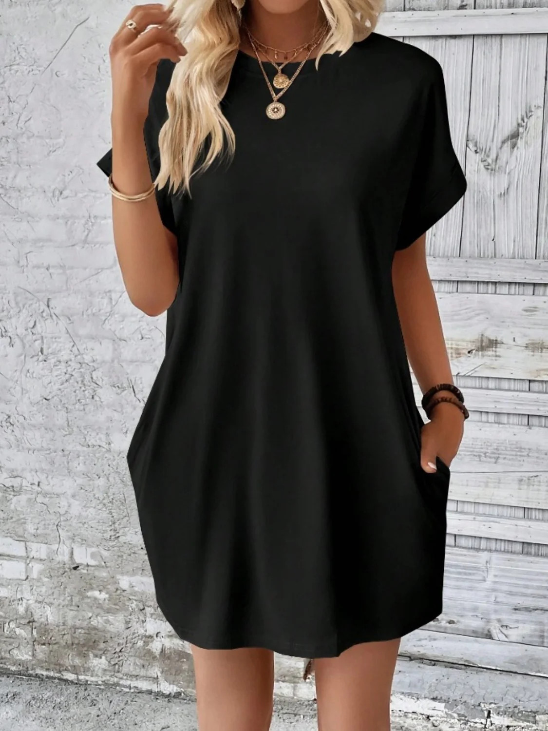 Casual Chic Boutique Pocketed Round Neck Short Sleeve Dress | Shop | Black / S | Casual Chic Boutique