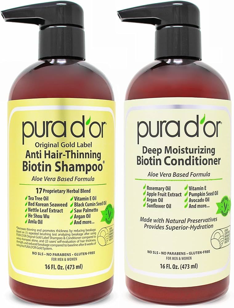 PURA D'OR Anti-Thinning Biotin Shampoo and Conditioner Natural Earthy Scent,Clinically Tested Pro... | Amazon (US)
