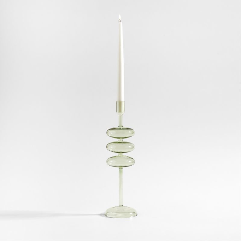 Venezia Large Smoke Green Glass Taper Candle Holder + Reviews | Crate & Barrel | Crate & Barrel