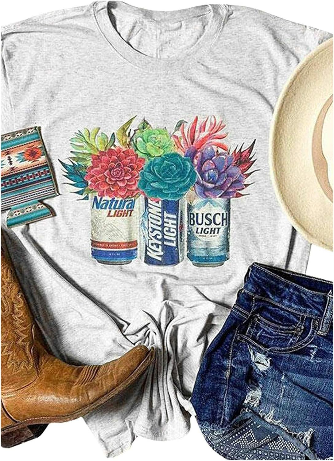 Womens Coors Light Bud Light Funny Shirt Graphic Tees Short Sleeve Tops | Amazon (US)