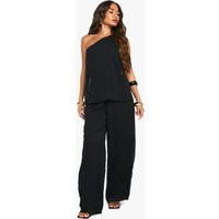 Womens Chiffon Textured Draped Wide Leg Jumpsuit - Black - 8, Black | Boohoo.com (UK & IE)