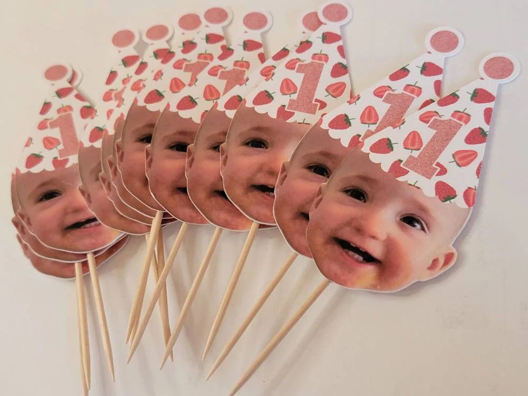 Strawberry party, berry birthday, strawberry party, Custom face cupcake toppers, first birthday, ... | Etsy (US)