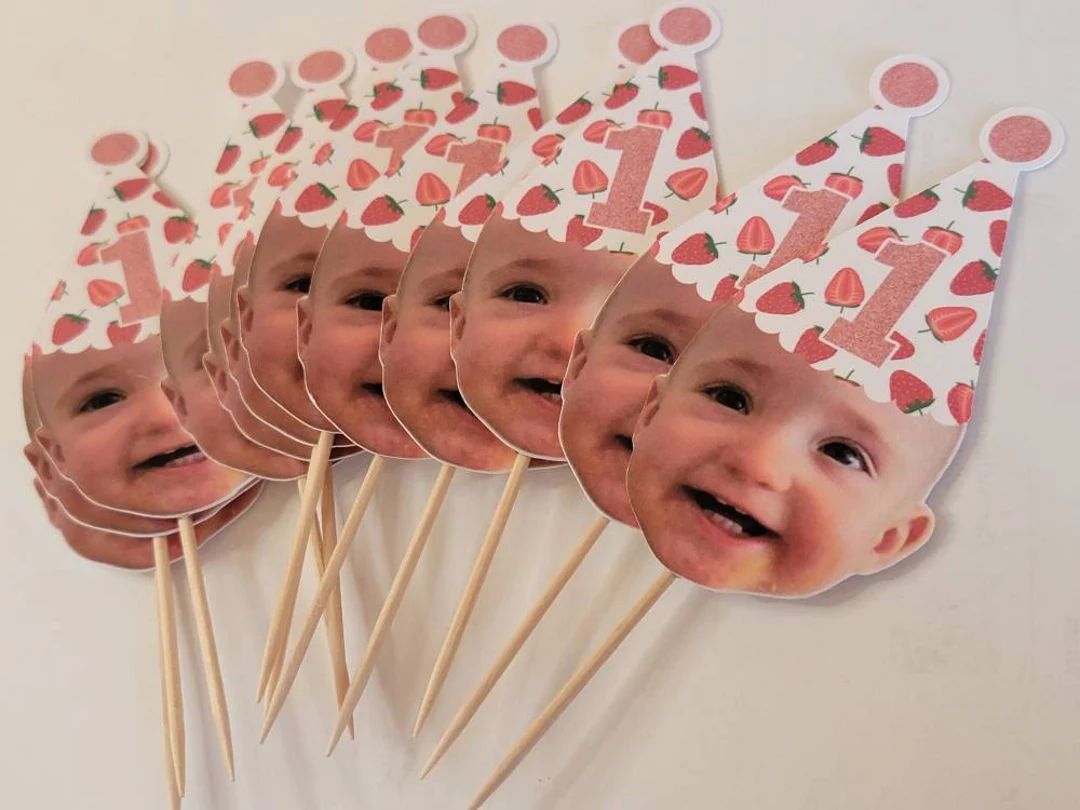 Strawberry Party, Berry Birthday, Strawberry Party, Custom Face Cupcake Toppers, First Birthday, ... | Etsy (US)